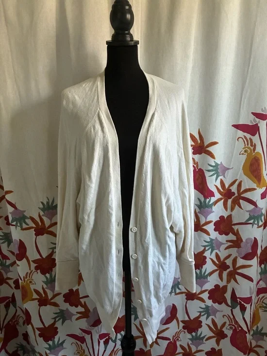 See by Chloé Cashmere Light Cream Button up Bat-Wing Cardigan Size L - Picture 9 of 15